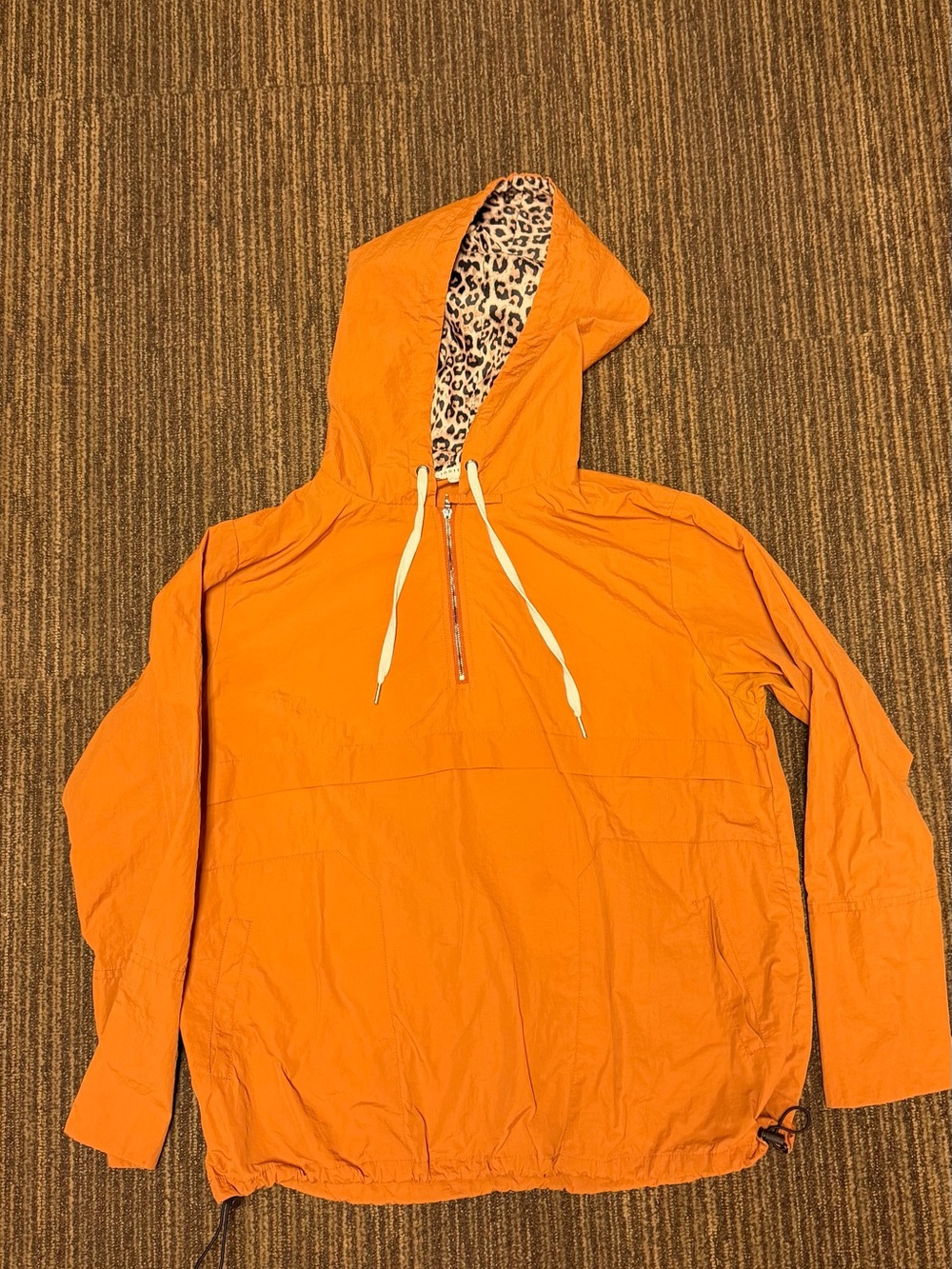 JODIFL Orange Hooded Bomber Jacket with Leopard Lined Hood